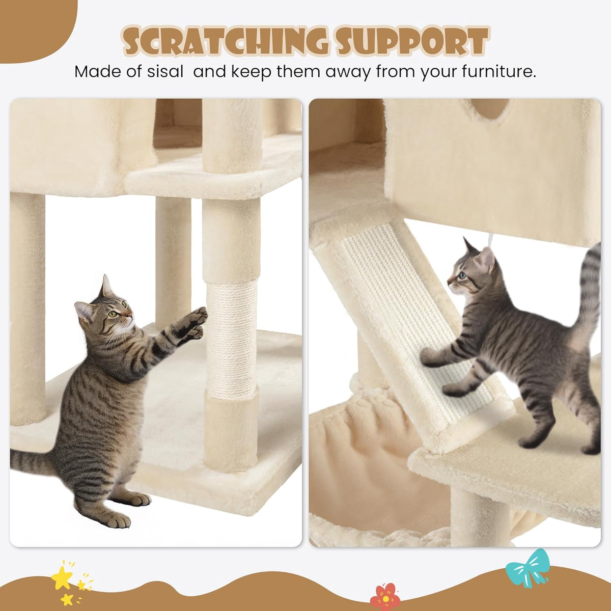 81" Multi-Level Cat Tree with Hammock, Scratching Posts & Cozy Perches – Perfect for Large Cats (Available in Multiple Colors)
