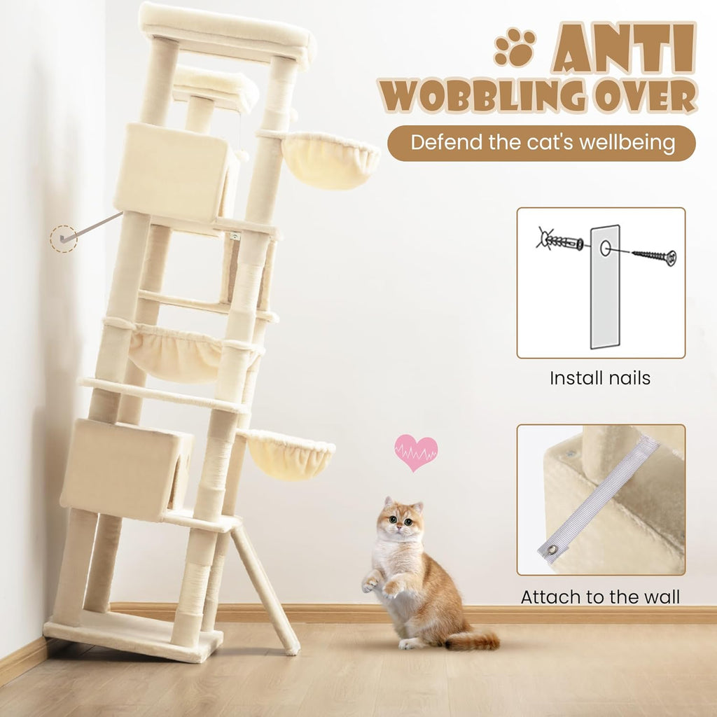 81" Multi-Level Cat Tree with Hammock, Scratching Posts & Cozy Perches – Perfect for Large Cats (Available in Multiple Colors)