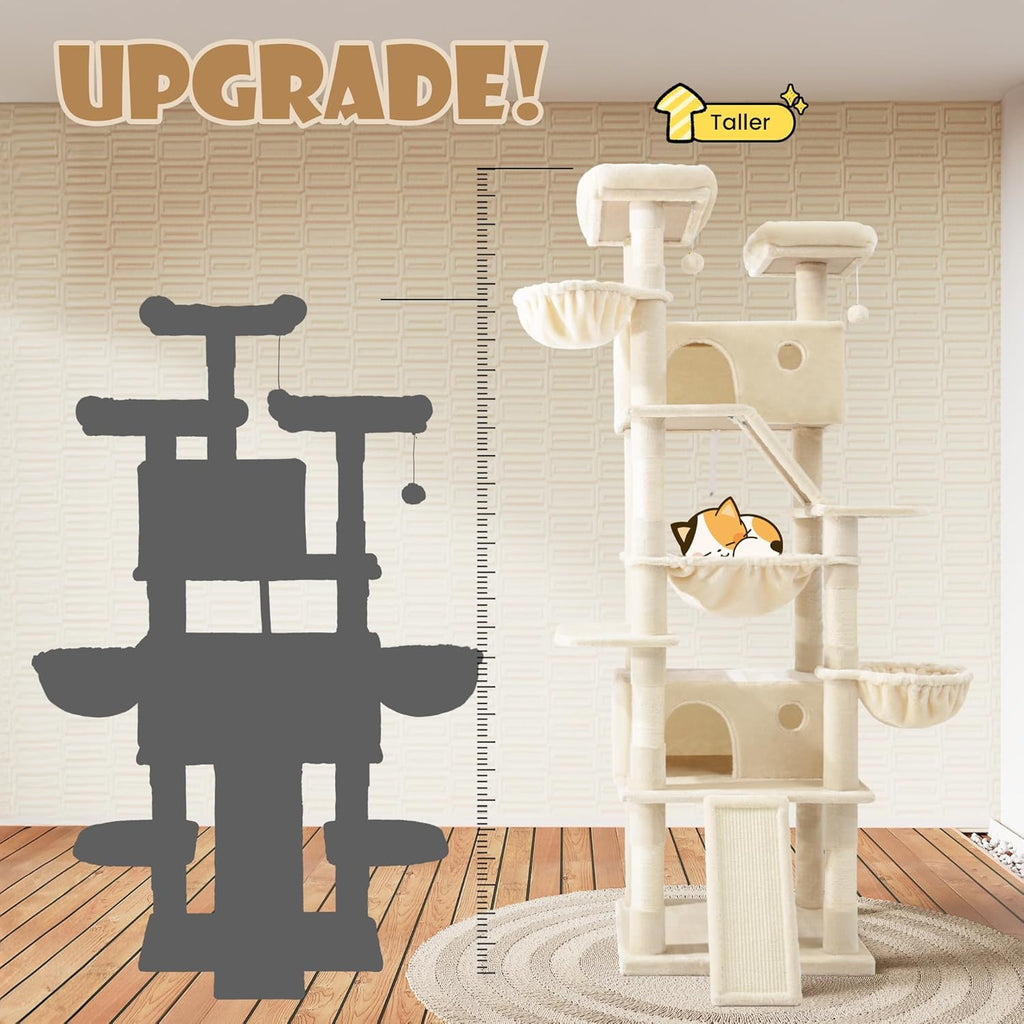 81" Multi-Level Cat Tree with Hammock, Scratching Posts & Cozy Perches – Perfect for Large Cats (Available in Multiple Colors)