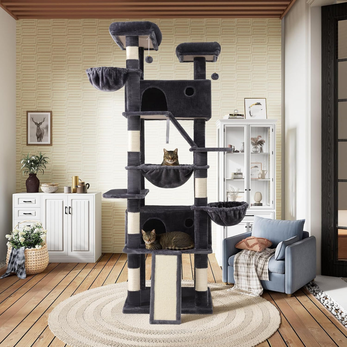81" Multi-Level Cat Tree with Hammock, Scratching Posts & Cozy Perches – Perfect for Large Cats (Available in Multiple Colors)