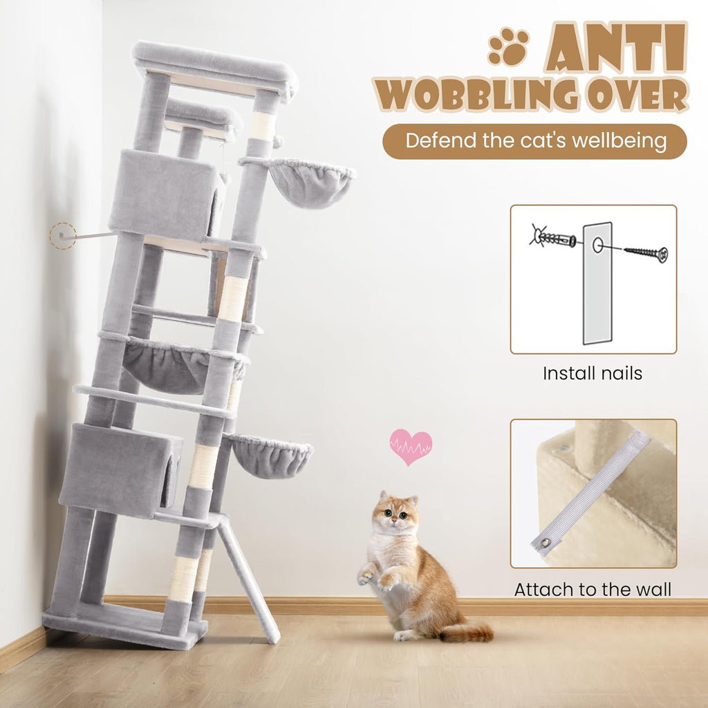 81" Multi-Level Cat Tree with Hammock, Scratching Posts & Cozy Perches – Perfect for Large Cats (Available in Multiple Colors)